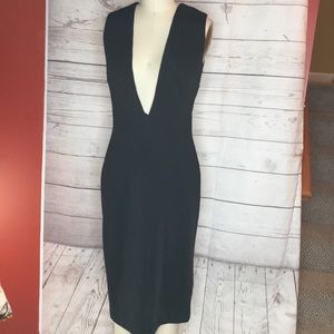 AQ/AQ DEEP V OPEN BACK BLACK STRETCH RIBBED SEXYAF DRESS NWT